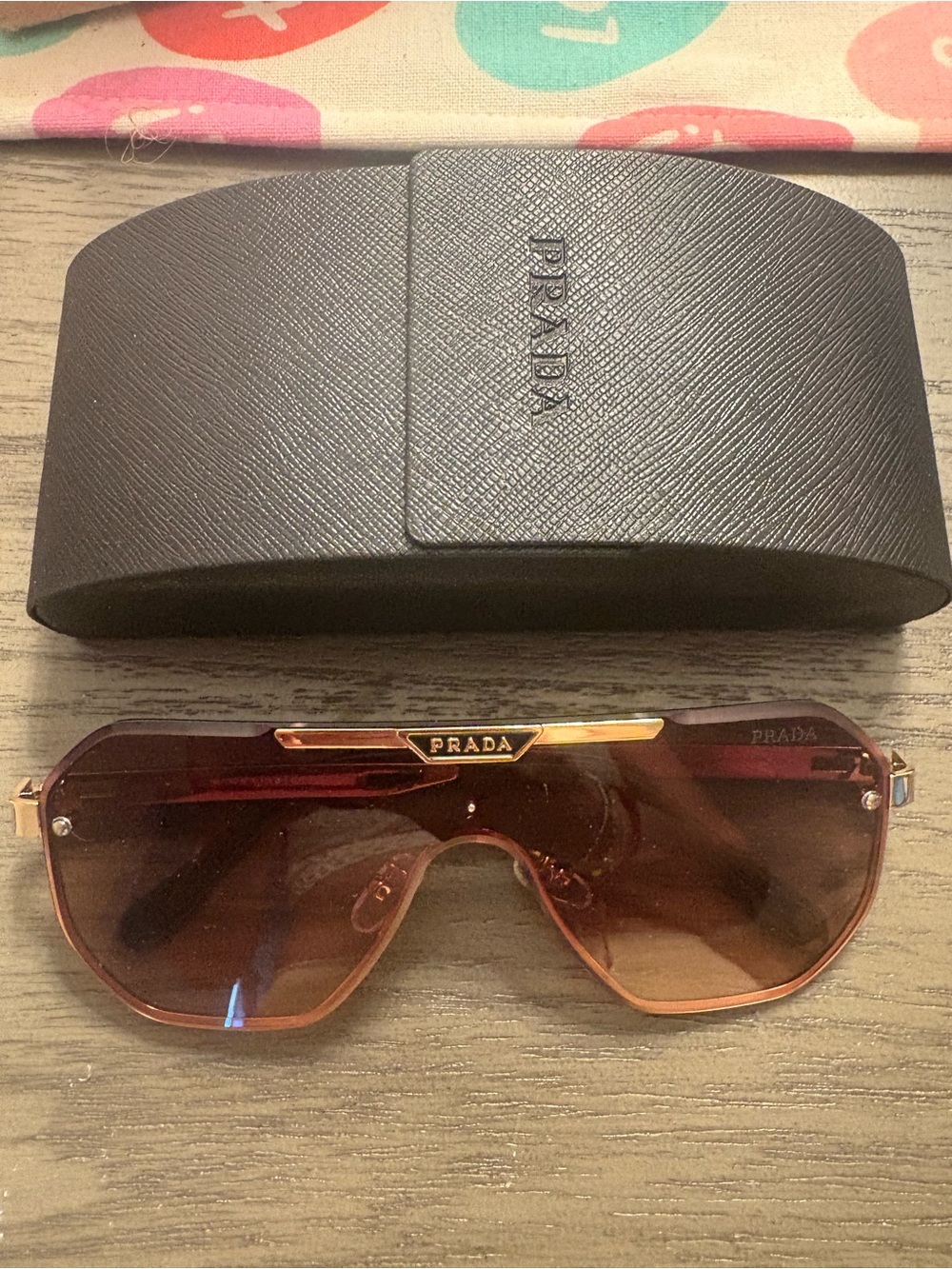 Brown Gradient inspired Shield Sunglasses with Gold Accents